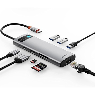 Baseus USB Typ C Hub 4K HDMI RJ45 SD Adapter 100W Ladegerät Für macBook Pro Air