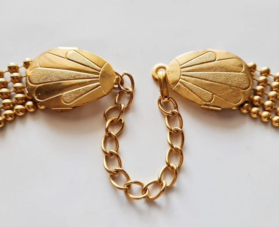 ВИНТАЖНЫЙ ПОДЛИННЫЙ ЗОЛОТОЙ ТОН МЕТАЛЛИЧЕСКАЯ ЦЕПОЧКА БИСЕРОМ ЖЕНСКИЙ РЕМЕНЬ - Изображение 2 из 4