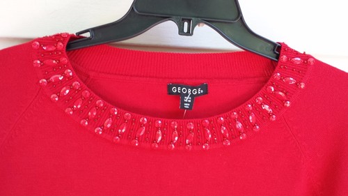 George womens red sweater Beaded size XL 16-18 - Picture 2 of 3