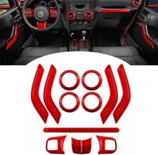 12pcs Red Full Set Interior Trim Kit For 11-18 Jeep Wrangler Jk Jku 2 4-door T 12pcs Red Full Set Interior Trim Kit For 11-18 Jeep Wrangler Jk Jku 2 4-door T