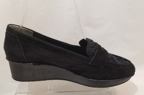Robert Clergerie Paris Black Suede Wedge Loafers Lace Women's Size 37.5/ U.S. 7