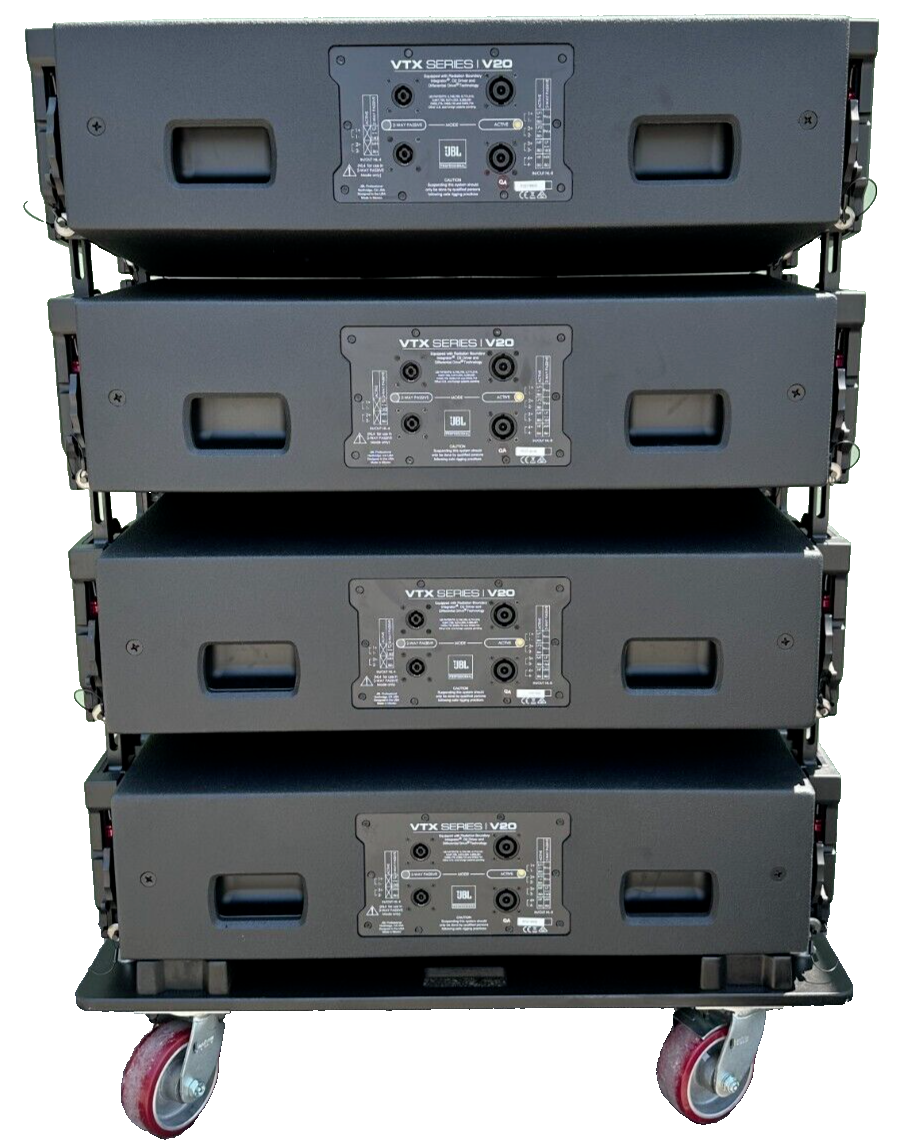 4) JBL VTX-V20 LINE ARRAY SPEAKERS W/ TRANSPORT CART