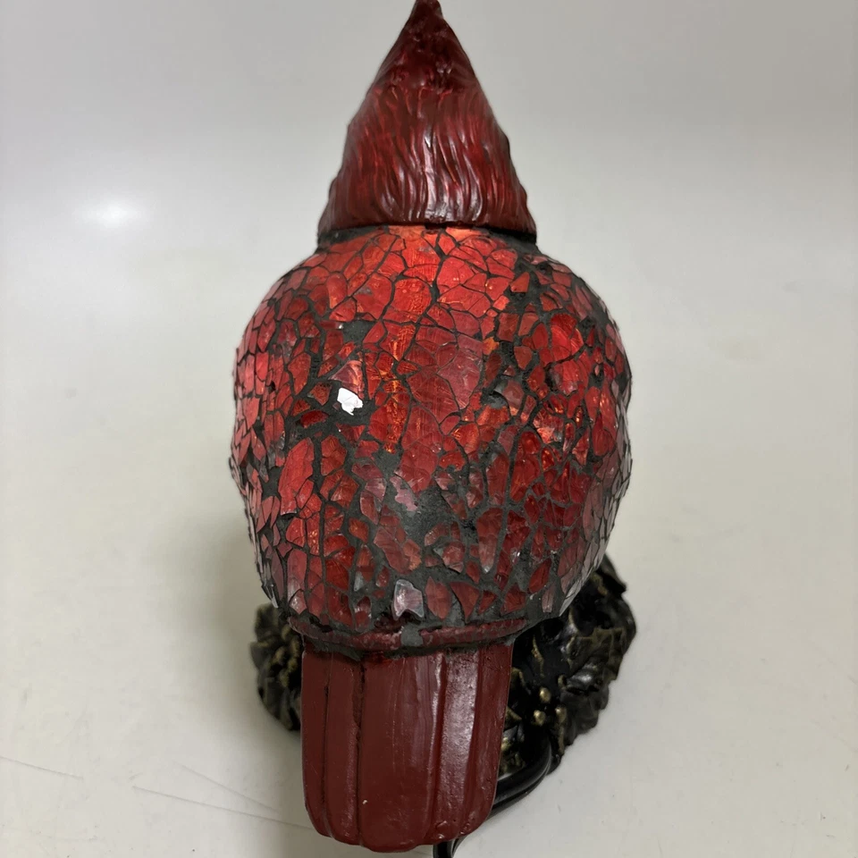 Red Cardinal Crackle Glass Mosaic Stained Glass Accent Memorial Lamp Nightlight - Image 4 of 4