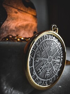 Authentic Vegvisir Pendant / Gold Plated 24K / Silver 925 / Handamde/Yggdrasil on the back