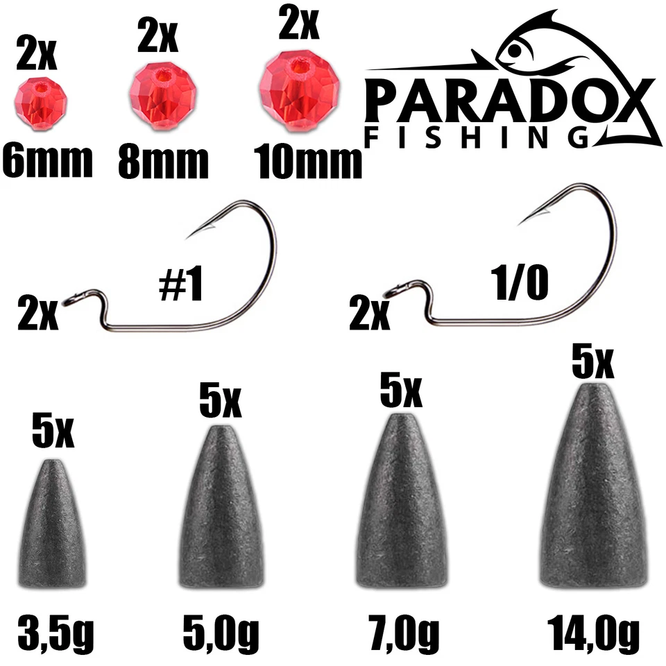 Paradox Fishing Carolina Rig Set/Texas Rig Set 3,5g-14g mit Offset Haken  - Bild 2 von 4