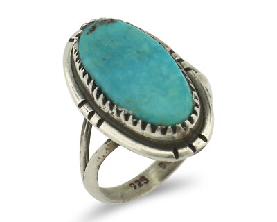 Navajo Ring .925 Silver Natural Blue Turquoise Native American Artist C.80's