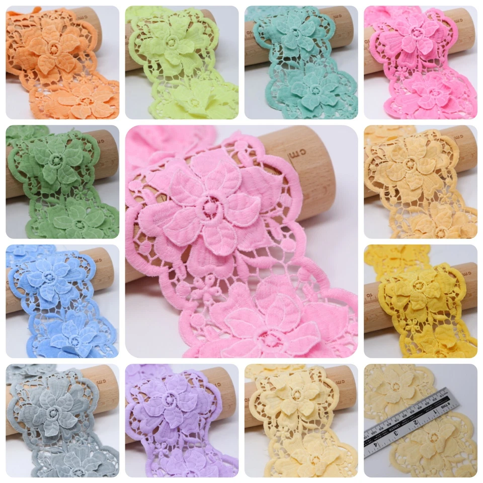 FEATHERS CREATION LTD 3D Lace Dull Finish Daisy Vintage Flower Embellishment Decor Sew on Craft