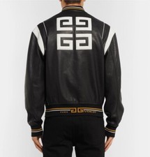 Givenchy Black Lambskin Leather Monogram Varsity Teddy Bomber Blouson Jacket 50