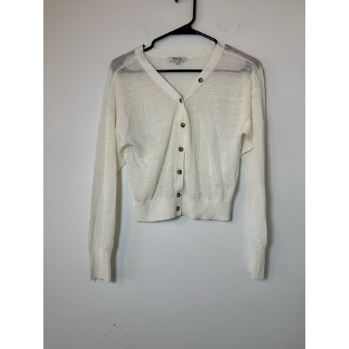 Madewell Leinenmischung Cropped Strickjacke Elfenbein Knopfleiste Größe S - Bild 1 von 6