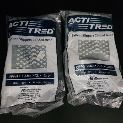 ACTI TRED 2 Pairs Patient Slippers Double Sided Tread Grey 3XL