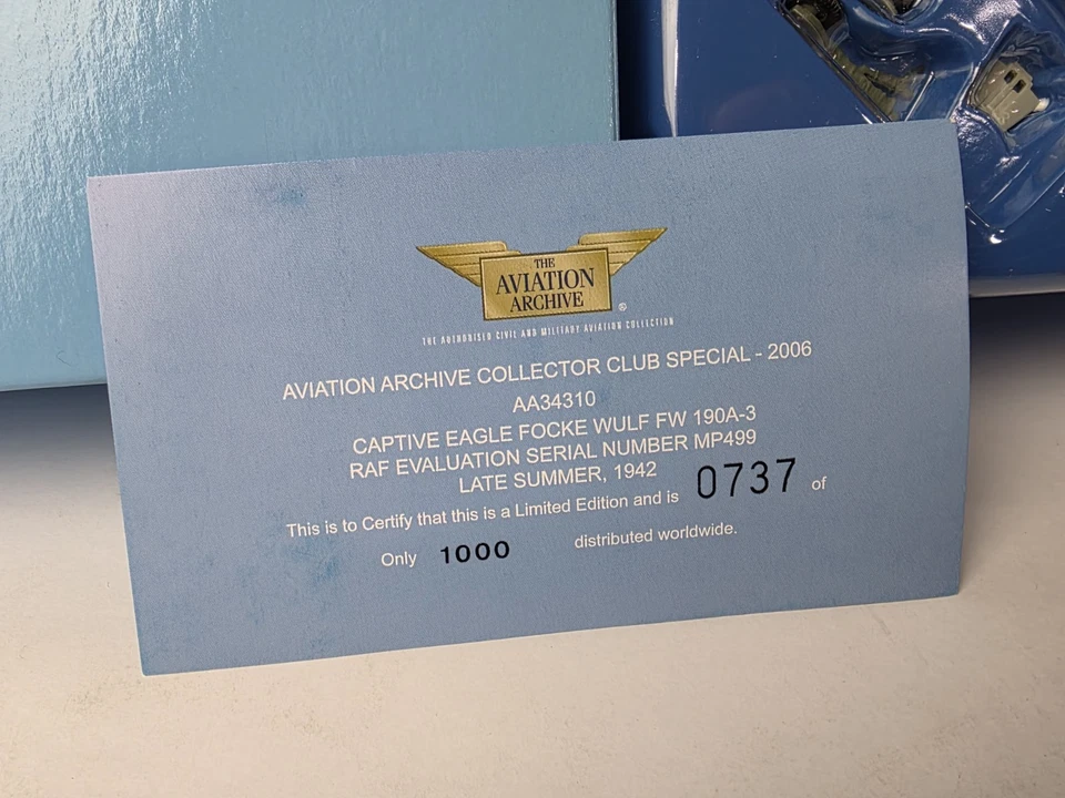 CORGI AVIATION ARCHIVE CAPTIVE EAGLE FOCKE WULF FW 190A-3 NEW IN OPEN BOX LOT 1 - Image 3 of 4