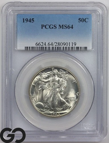 1945 Walking Liberty Half Dollar PCGS MS 64 ** Swirling Mint Luster!