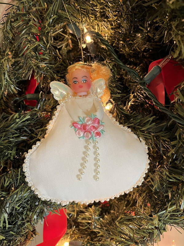 Vintage Christmas Angel Ornament 5.5” White With Pearl Accents