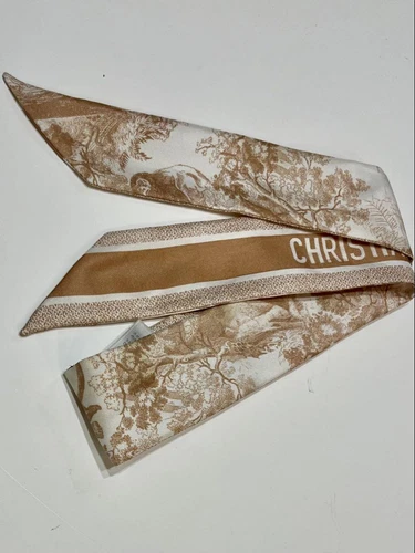 Authentique foulard Christian Dior motif fleurs animaux marque CD 102 x 6 cm femme