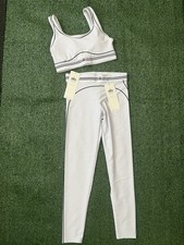 Alo Yoga Women's White Sports Bra  Leggings Set S Contrast Piping