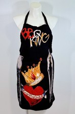 BBQ King Master Chef Apron Colorful Grill Art Crown  Heart Bib Design - Cotton