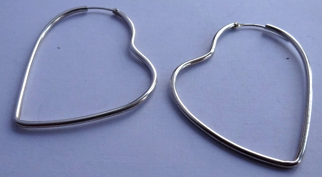 Stylish pair large solid sterling silver heart ea… - image 1