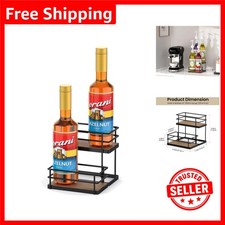 Rustic 4-Bottle Syrup Holder Stand - Space-Saving 2-Tier Design for Countertops