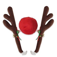 Christmas Reindeer Antlers Car Decoration Kit Plush Rudolf Auto Reindeer and