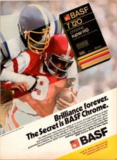 VINTAGE 1986 BASF T-120 VHS VIDEO TAPE CASETTE FOOTBALL PLAYERS PRINT AD
