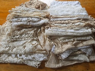 47 VTG Crochet Lace Doily Lot placemats runners filet net Floral Deer Bird Sets