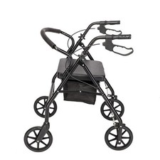 Steel Walker with Wheels Black Heavy Duty Mobility Aid Adult Adjustable Folding