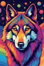 Psychedelic Wolf Wall Art Digital Download – Colorful Trippy Poster Printable