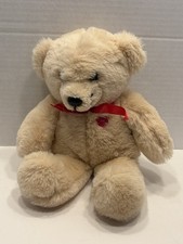 Vtg Baby Things By Dakin Plush Beige Teddy Bear W/Red Heart  Ribbon 1986 Korea
