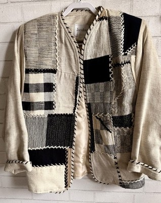 Vintage Women s Lined Patchwork Jacket by Jacobsen s Size Small Black Ivory
