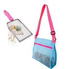 Beach Mesh Shovel with Mesh Beach Bag for Shell Collecting, Kids Sand Sifter