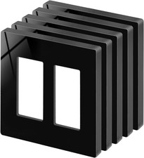 5 Pack 2-Gang Black Screwless Wall Plate, Decor Outlet Cover, Decorative Switch