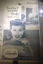 21 SEPT 1948 PAGE JOURNAL #1616 - PUBLICITÉ BIÈRE SCHAEFER AVEC PAULETTE GODDARD