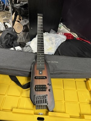 Donner HUSH-X 6-String Right-Handed Electric Travel Guitar Brown w/ Gig Bag