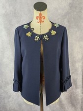 Tahari Arthur Levine Womens 6 Navy Blue Beaded Jeweled Blazer Evening Jacket EUC