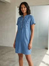 J.CREW Blue Denim Western Summer Dress With Button Front And Pockets. Size 00