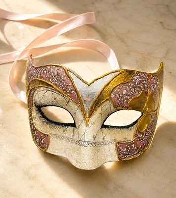 Authentic Venetian Masquerade Mask Handmade in Venice Italy Pink Gold Paper