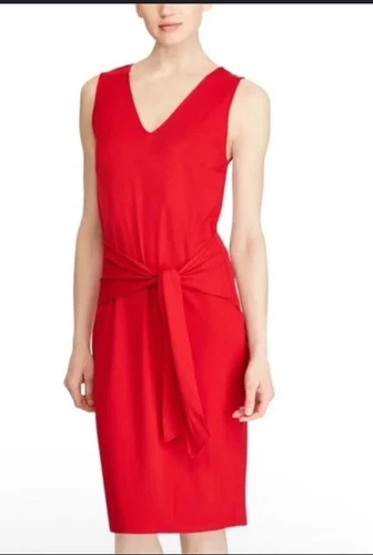 VALENTINO Abito senza maniche nuovo con etichette $109 Lauren Ralph Lauren 1x rosso cravatta davanti maglia midi elasticizzato
