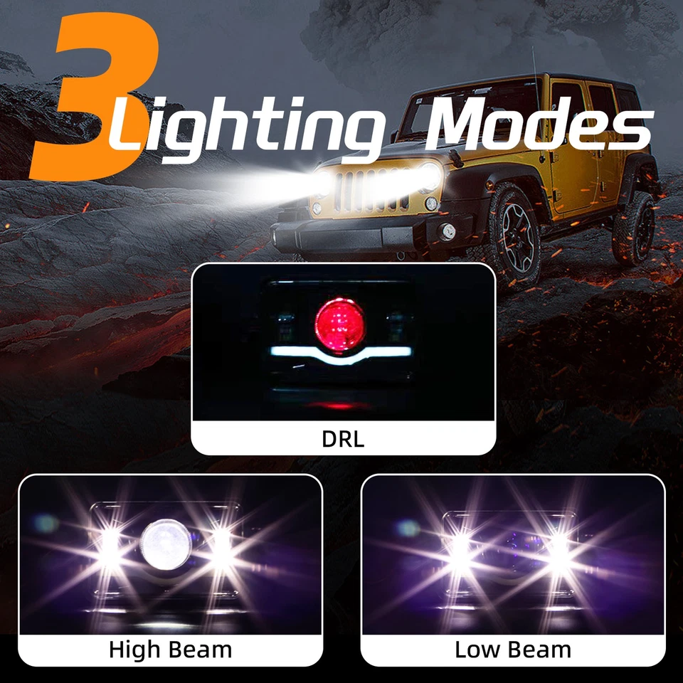 4X6" Projector Crystal Clear Lens / Metal Headlight H4 Light Bulb Headlamp Pair Foto 4 de 4
