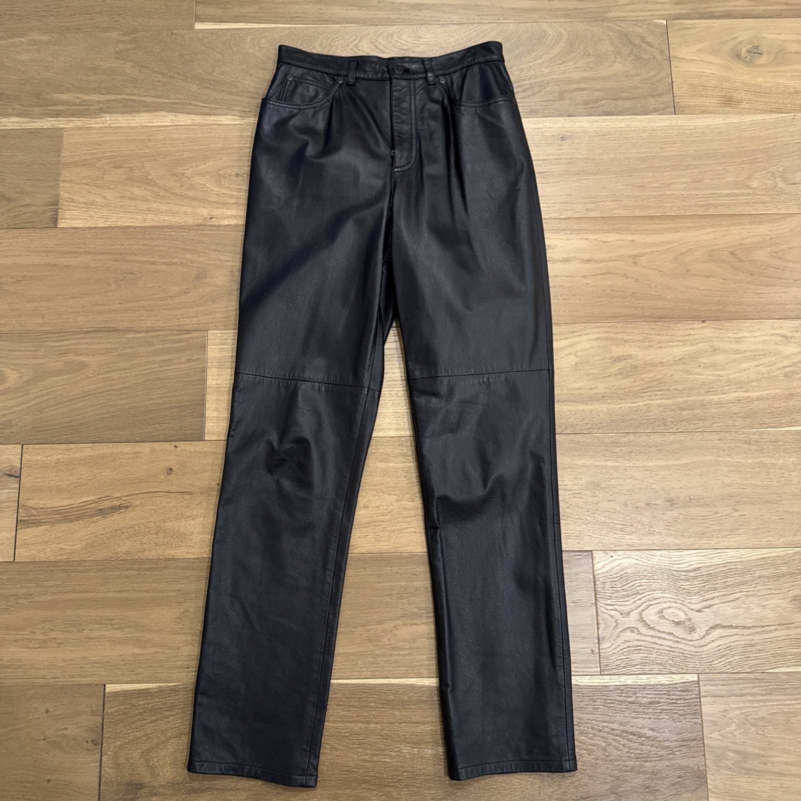Vintage 90s Jones New York Leather Pants High Rise Straight Black Size 6