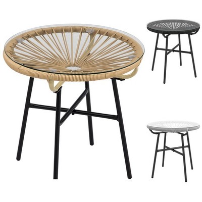 Ratten Beistelltisch, Runder Bistrotisch Gartentisch, für Terrasse, Balkon
