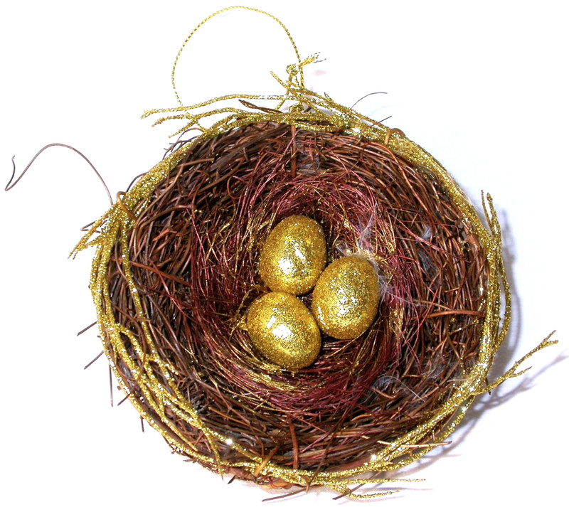 Vintage Twig BIRD'S Nest with Gold Glitter EGGS Christmas Tree Ornament