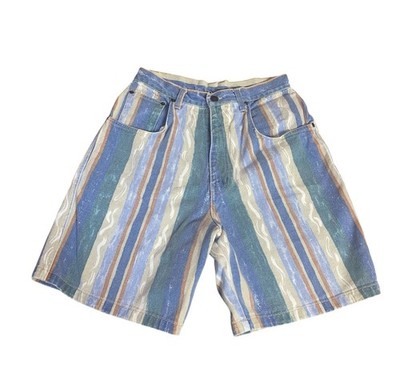 Vintage 1990s Red Rover Multi Stripe High Rise Jean Shorts Boho Retro Women Sz 9