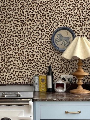 Leopardenmuster Peel & Stick Tapete Beige Abnehmbar Modern Stilvoll Wanddeko