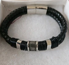 AAB Style Jewelry, Braided Leather & SS Relief Design  10% OFF!!  HOLIDAY SALE!!