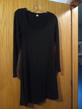 Old Navy Ribbed Long Sleeve Knee Length A-line Black Knit Dress  Small 16 armpit