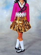 U8-U10 Irish Dance Solo Dress Brilliant Cerise Pink and Gold by Celtic Star