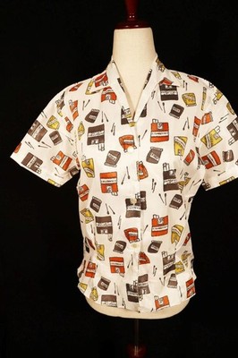 Vintage Donnkenny Cigarette Blouse 1950er Nylon Größe Large Weiß