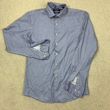 Chaps Stretch Dress Shirt Men's 14-14.5 32/33 Long Sleeve Blue Plaid