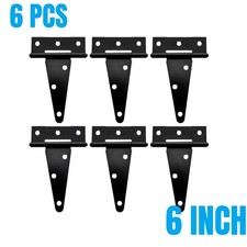 HOSOM 6 Pack 6" Black T-Strap Hinges Heavy Duty Gate Barn Shed Fence Door Hinge