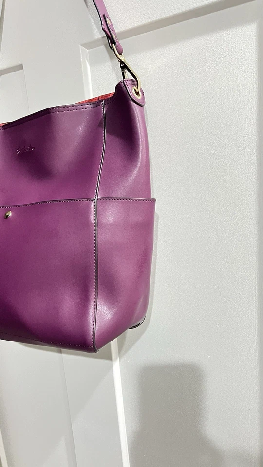 Bolsa de ombro Bostanten couro ameixa roxo tamanho aproximado 17-14-6 - Imagem 2 de 4